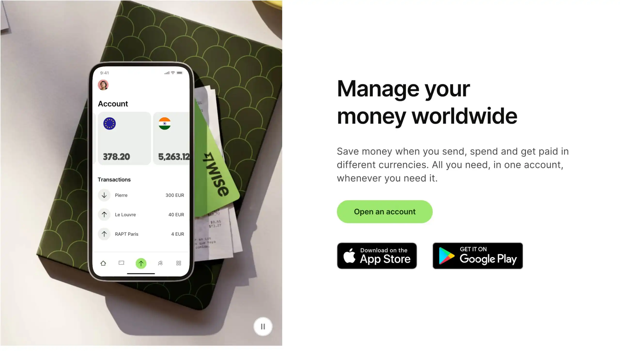 WISE app showing the currencies you can hold
